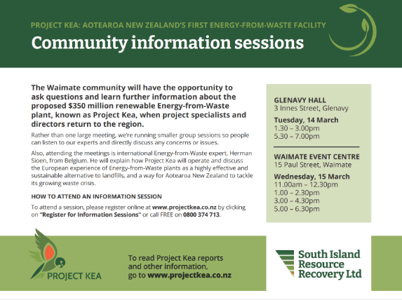SIRRL announced plans to return to Waimate for community consultation but requires attendees to register for sessions with personal details.